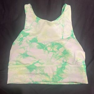 Lululemon Athletica White and Green Fitted Crop Tank Top